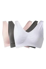 Rhonda Shear 3-pack Cotton Blend Ahh Bra White/Pink/Charcoal