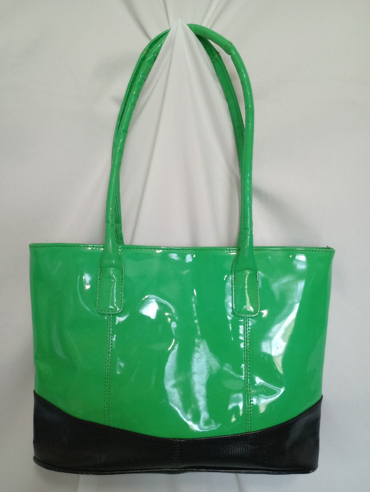 Used Amerileather Lime Black Leather Tote 14"x11"… - image 2