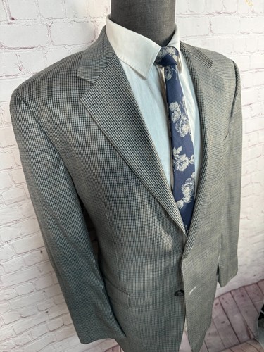 CHAPS Mens Gray HOUNDSTOOTH CHECK SILK WOOL Suit Sport Coat Blazer Jacket 40R - Picture 3 of 9