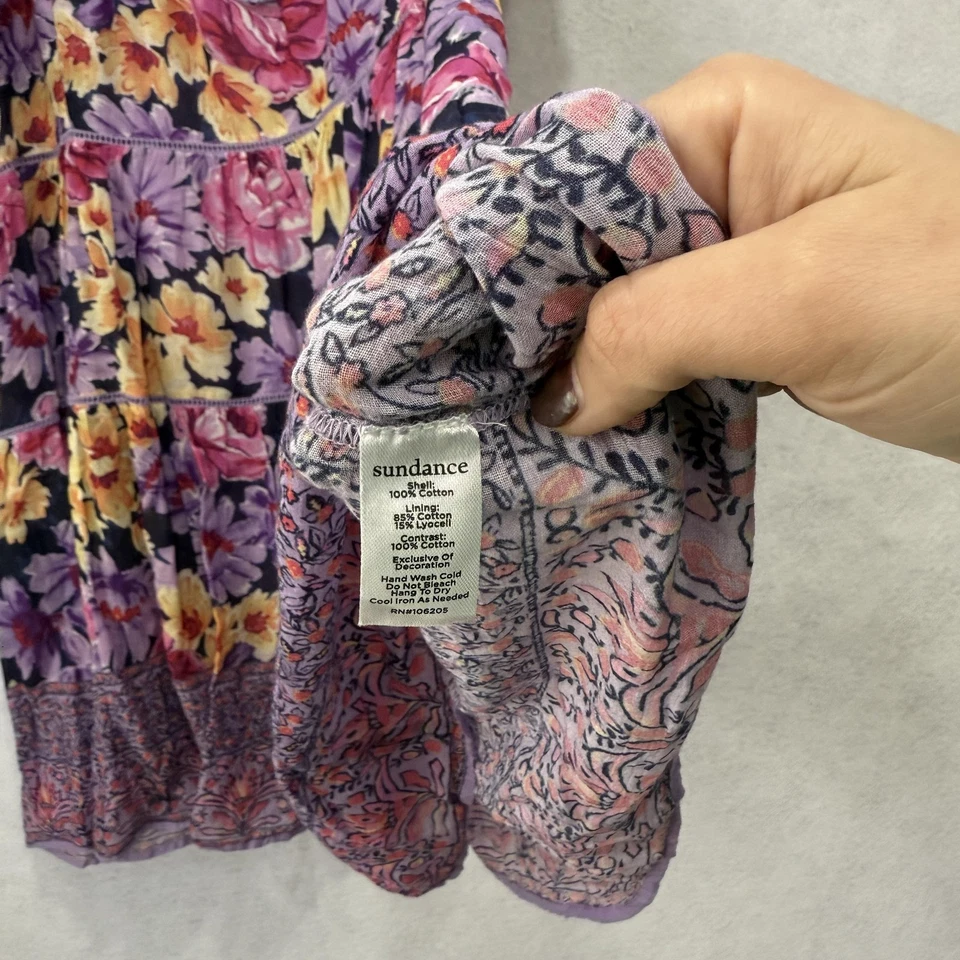 Vestido Sundance Para Mujer XL Púrpura Floral Boho Campesino Borla Corbata Algodón En Niveles Foto 4 de 4