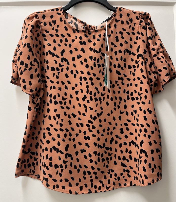Papermoon Claudia Ruched Sleeve Blouse leopard print tan/rust and black SP