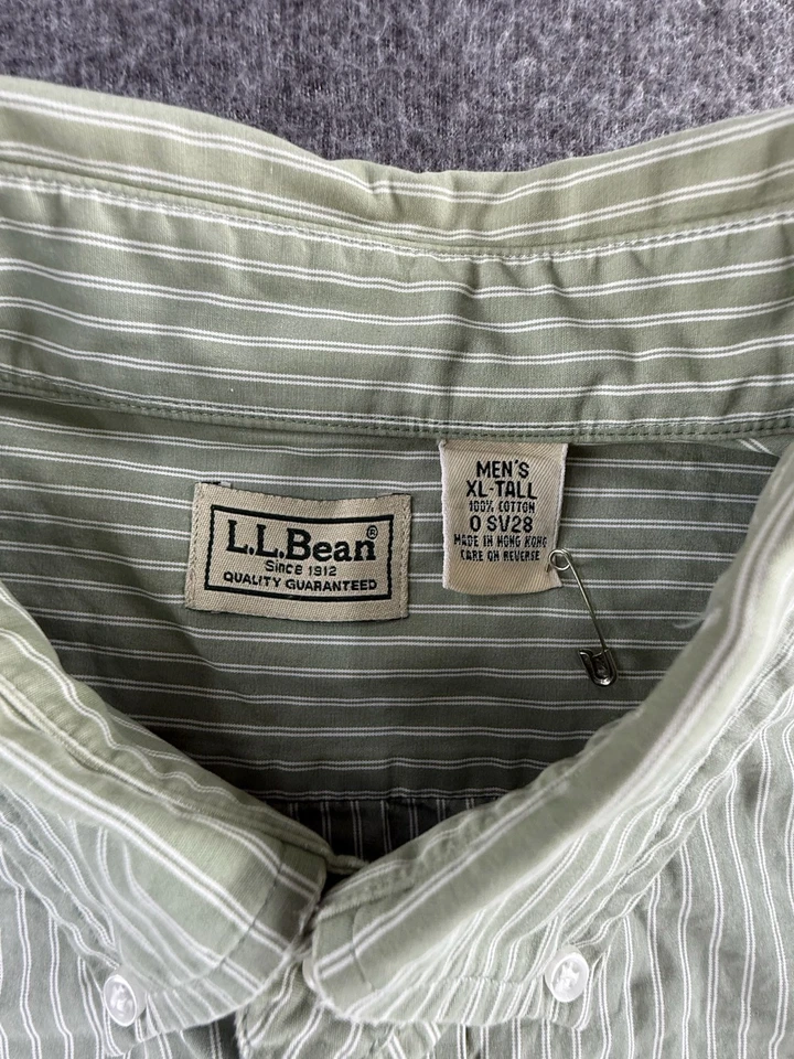 Camisa Oxford LL Bean Para Hombres XLT Algodón Rayas Manga Larga Abotonada Informal Verde Foto 3 de 4