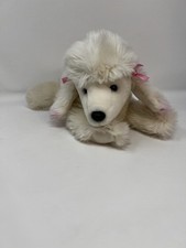 Animal Alley White Poodle Dog Pink Bows Stuffed Animal 12" Floppy Beans ToysRUs