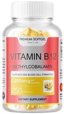 250 Softgels Vitamin B12 Methylcobalamin - 2000mcg USA Made Non-GMO