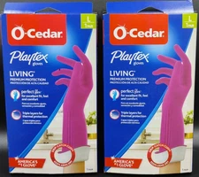 2 Pair Playtex Living Cleaning Gloves Drip Catch Cuff Size L Large O-Cedar