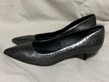 Donald J Pliner snakeskin print kitten heel pump charcoal silver 6