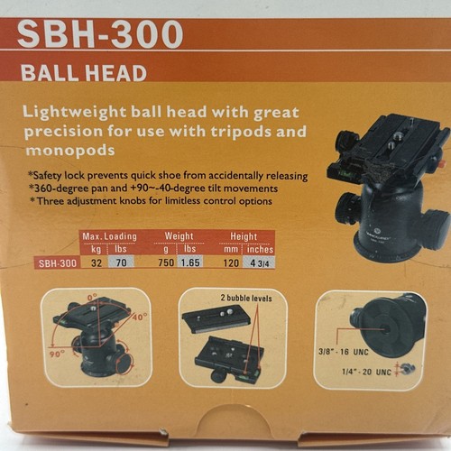 Cabezal de bola Vanguard SBH-300 con 2 niveles de burbuja aleación de magnesio 70 lb carga máxima. - Imagen 4 de 9