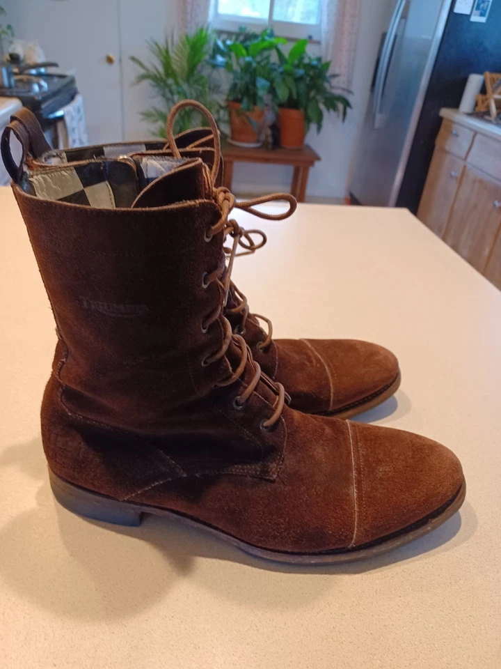 Botas de Motocicleta TRIUMPH by PAUL SMITH De Colección Talla 11 Marrón Gamuza Con Cordones/Cremalleras Foto 3 de 4