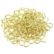 100-Pieces 6 Screw Eyes Gold Brass-Plated Steel Screw-in Eye Hooks Metal