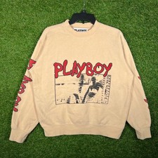 Playboy by PacSun Tan Graphic Crewneck Sweatshirt Mens Small Sleeve Print