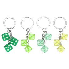 4pcs Lucky Dice Keychain Charm, Resin Dice Keyrings with 3 Pendants, 4 Colors