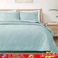 Soft Microfiber Quilt Set W/ Flower Pattern  Pillow Shams All Seasons New