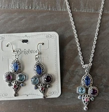 Brighton Elora Gems Cubist Necklace & French Wire Earrings Set💙🩵💜NWT & Fab