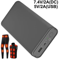 5V 2A Power Bank 7.4V 2A DC Output Heated Jackets Vests Replacement Battery Pack