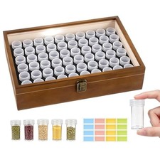 60 Slots Seed Storage Organizer with 16pcs Labels, Wooden Seed Box with Brown