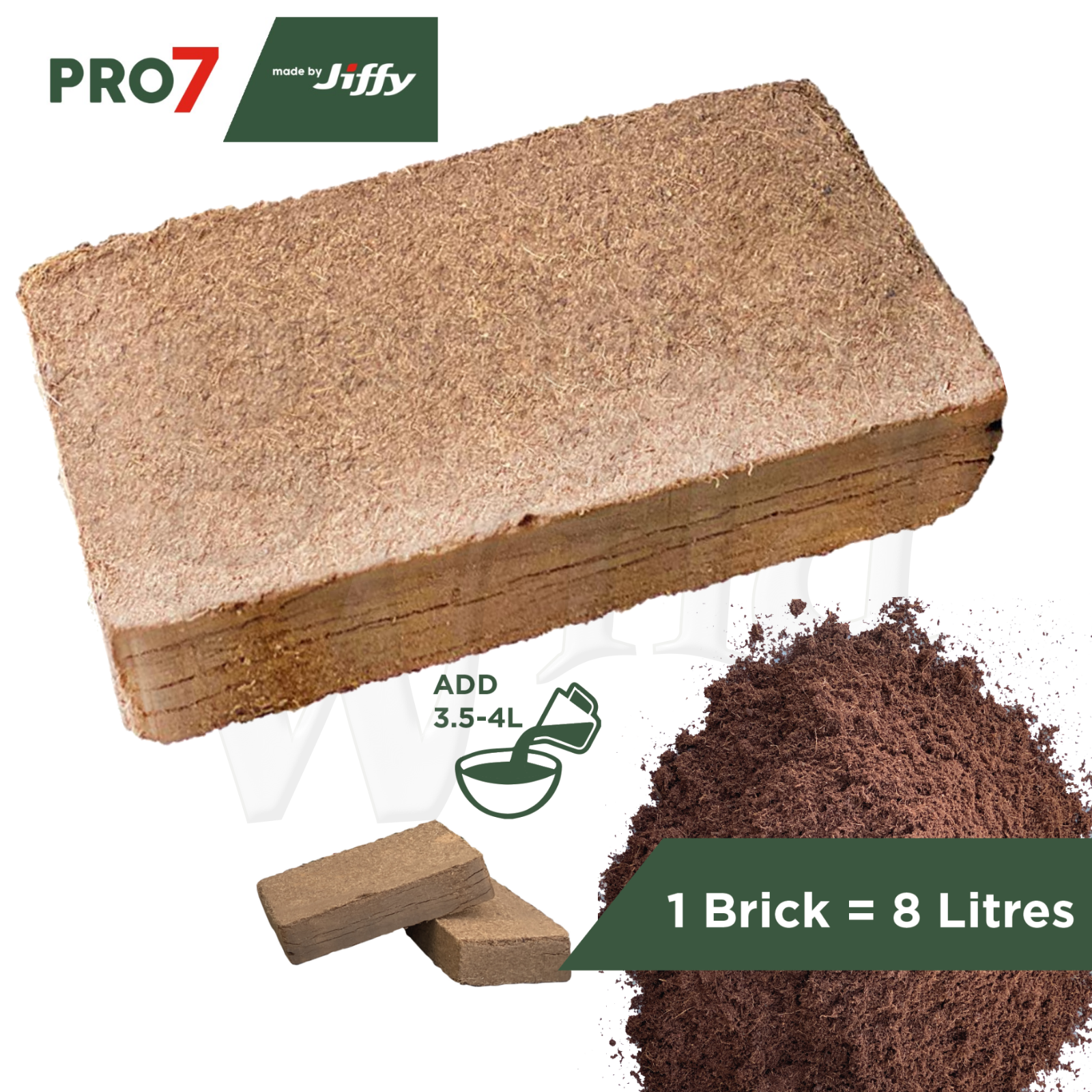 Coco Coir Media Jiffy PRO7  Brick 8L Peat Free Compressed Growing Compost