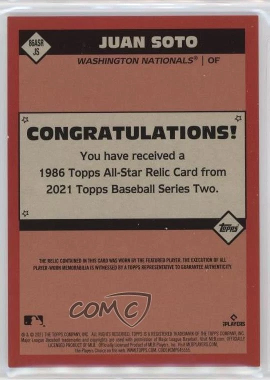 2021 Topps 1986 Topps All-Star Baseball Relics Gold /50 Juan Soto #86ASRJS - Image 2 of 2