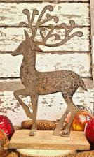 Elch Hirsch Renntier stehend Metall silber Holz Advent Weihnachtsdeko Landhaus