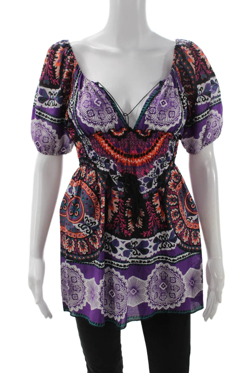 Top Tunique En Soie 100% – Modèle Semi-transparent Multicolore – Taille M – Occasion Très Bon état