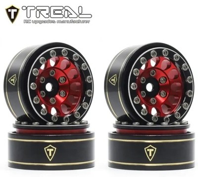 Treal 1.0'' 12 Hole Beadlock Wheels (4) Red Aluminum for SCX24 TRX 4m RC Crawlers