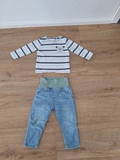 Hose + Pulli Gr. 86 Kind Baumwolle Longsleeve Chino Grau Weiß Alana Manguun