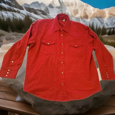 Vintage Western Marlboro Red Star 100% Cotton Long Sleeve Pearl Snap Shirt Sz XL