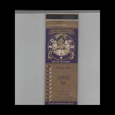 Matchbook Cover B.P.O.E. Elks Lodge No. 753 Owosso, MI