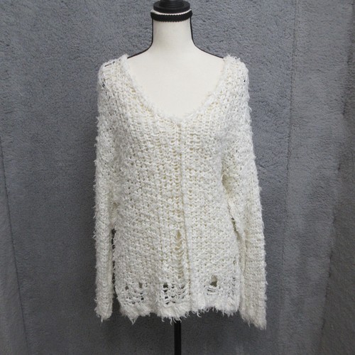 Free People Songbird Sweater Women S White Open Knit Distressed Boho Oversized
