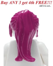 ☀️NEW LEGO Minifig Minifigure Girl Female Women Long Pontail w/ Bangs Magenta