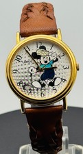 Vintage Lorus Disney Mickey Mouse Golf Watch 39mm Gold Tone New Battery Leather