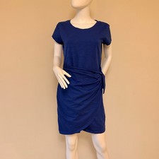 Lauren Ralph Lauren Women Royal Blue Slub Cotton Faux Wrap Side Tie Dress Size 6