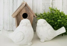 Birch & Bliss - Chubby White Modern Farmhouse Birds (Set of 2) Rustic Distressed