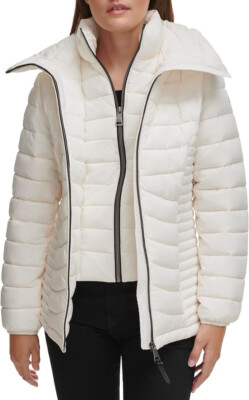 DKNY Women's Bib-Front Light-Weight Puffer