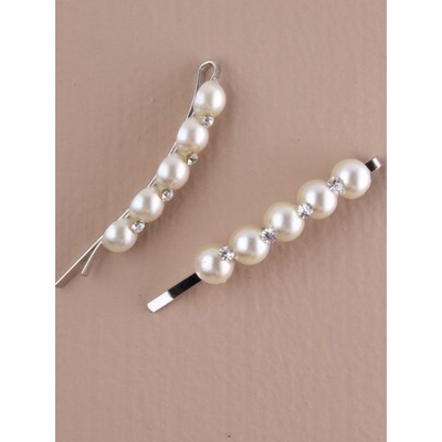 New 2 Silver Hair Slides Pearl Bridal Wedding Hair Clips