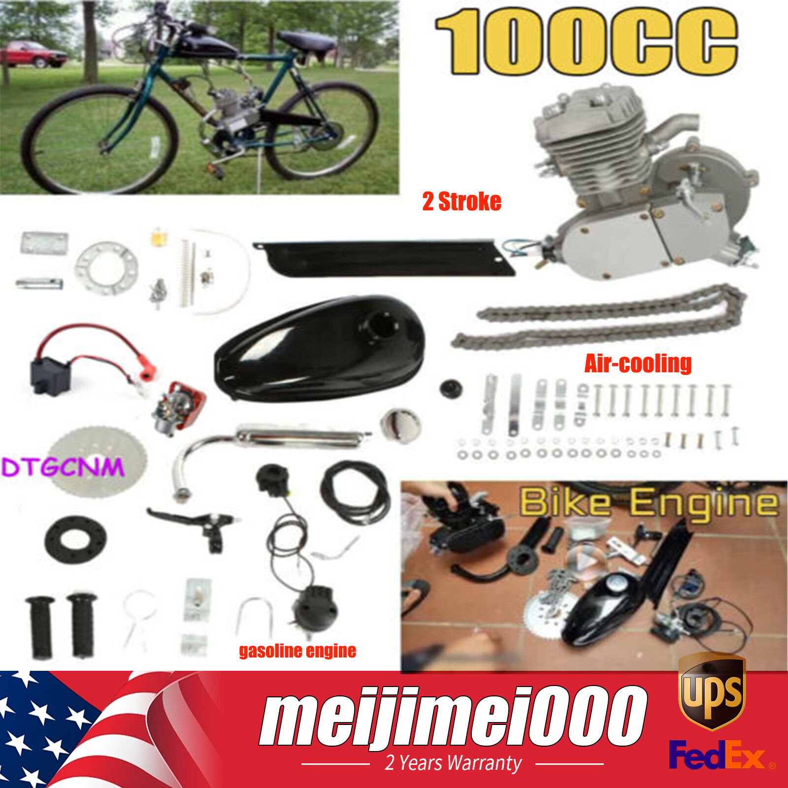 Upgraded 100cc 2 Stroke Bicycle Motor Kit Bike Motorized Petrol Gas Engine Set