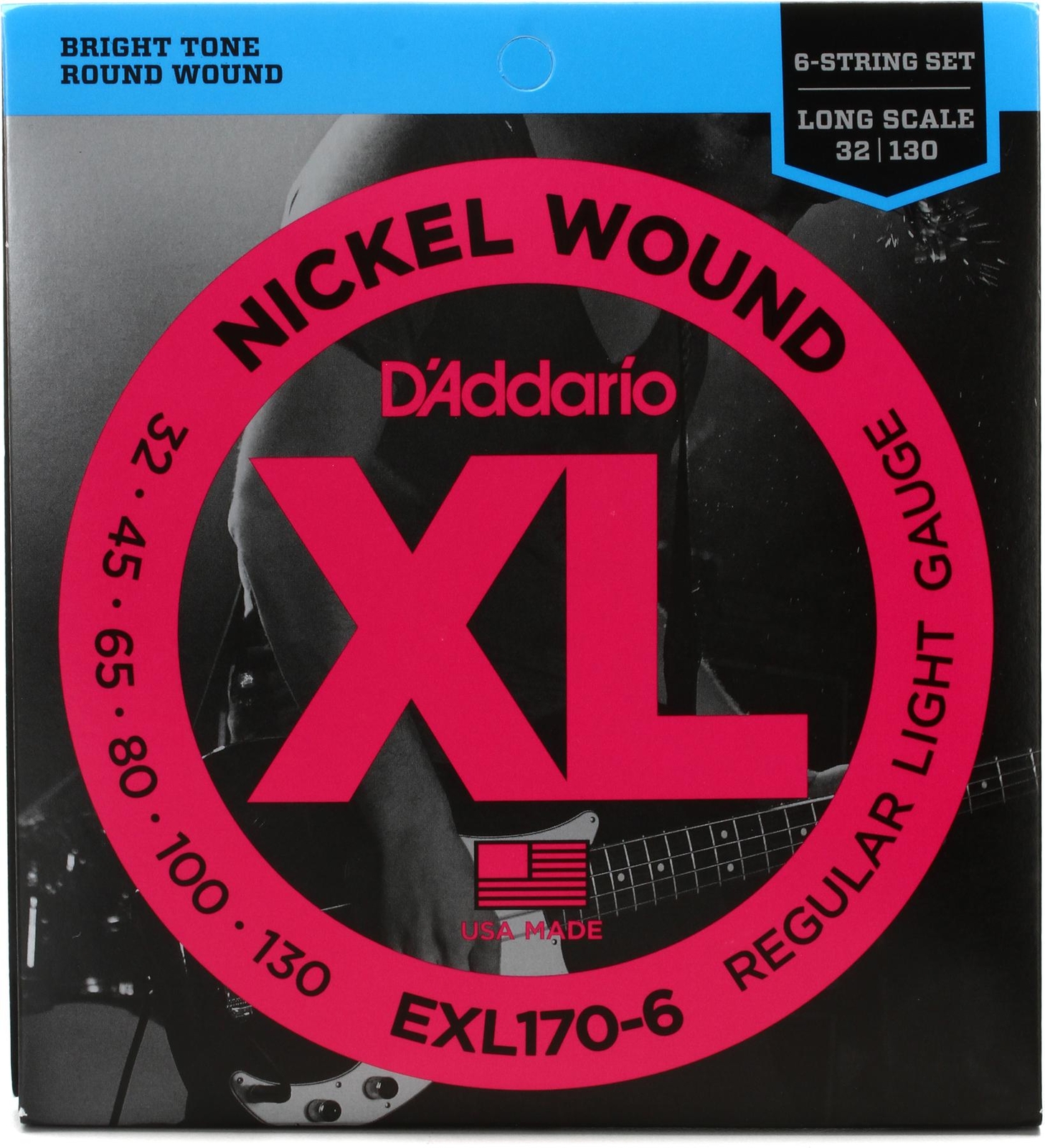 DAddario EXL170-6 Обычных 6-струнных басовых струн с длинной шкалой и легкой никелевой обмоткой -