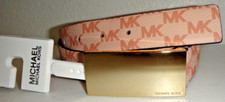 MICHAEL KORS MK Signature Belt PINK Synthetic Leather Gold Buckle Women's Size M