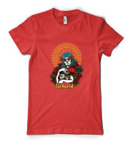 Los Muertos Sugar Skull Roses Biker Tattoo Personalised Adult Unisex T Shirt - Picture 9 of 19