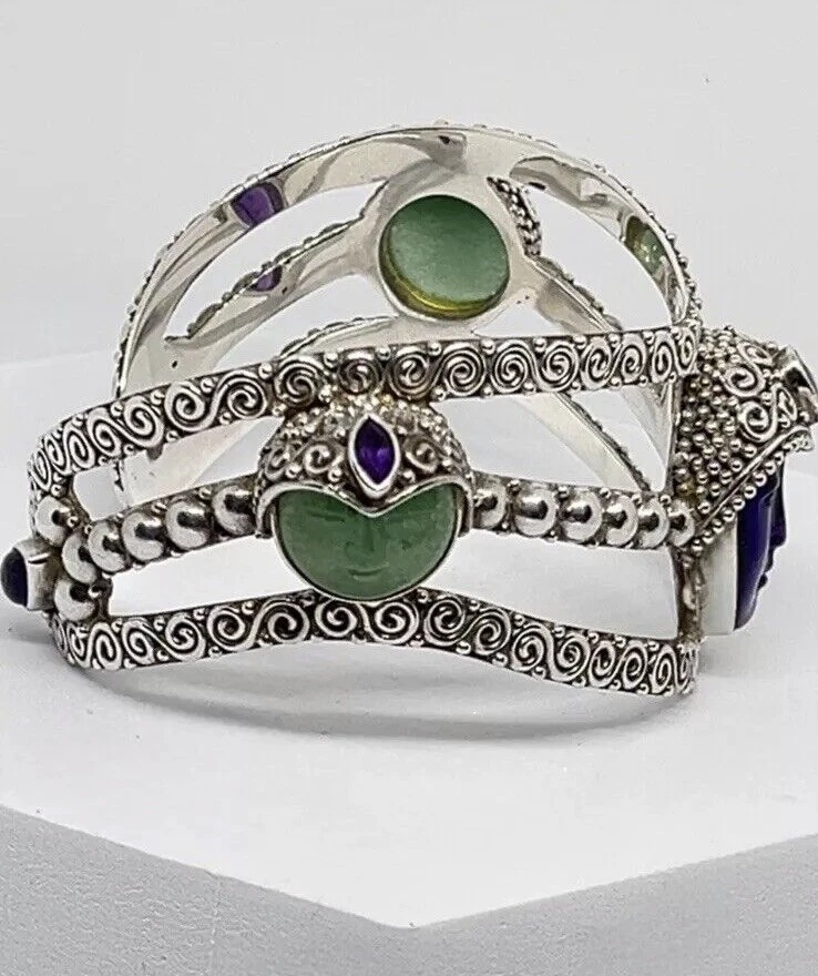 Brazalete abierto Sajen Estate de plata de ley 925 amatista y aventurina Foto 2 de 4