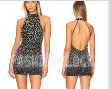 RETROFÊTE Olivia Mini Dress Embellished Black & Gunmetal Beaded Party sz S