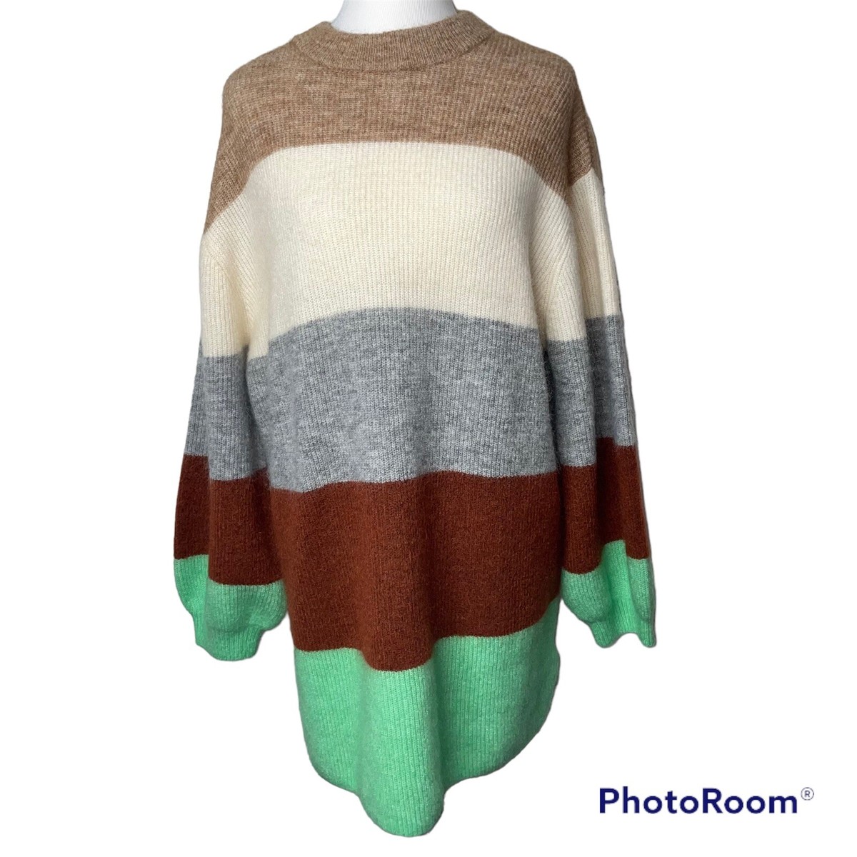 H&M Women Mohair/Wool Blend Sweater Oversized Size XS Color Block Stripe