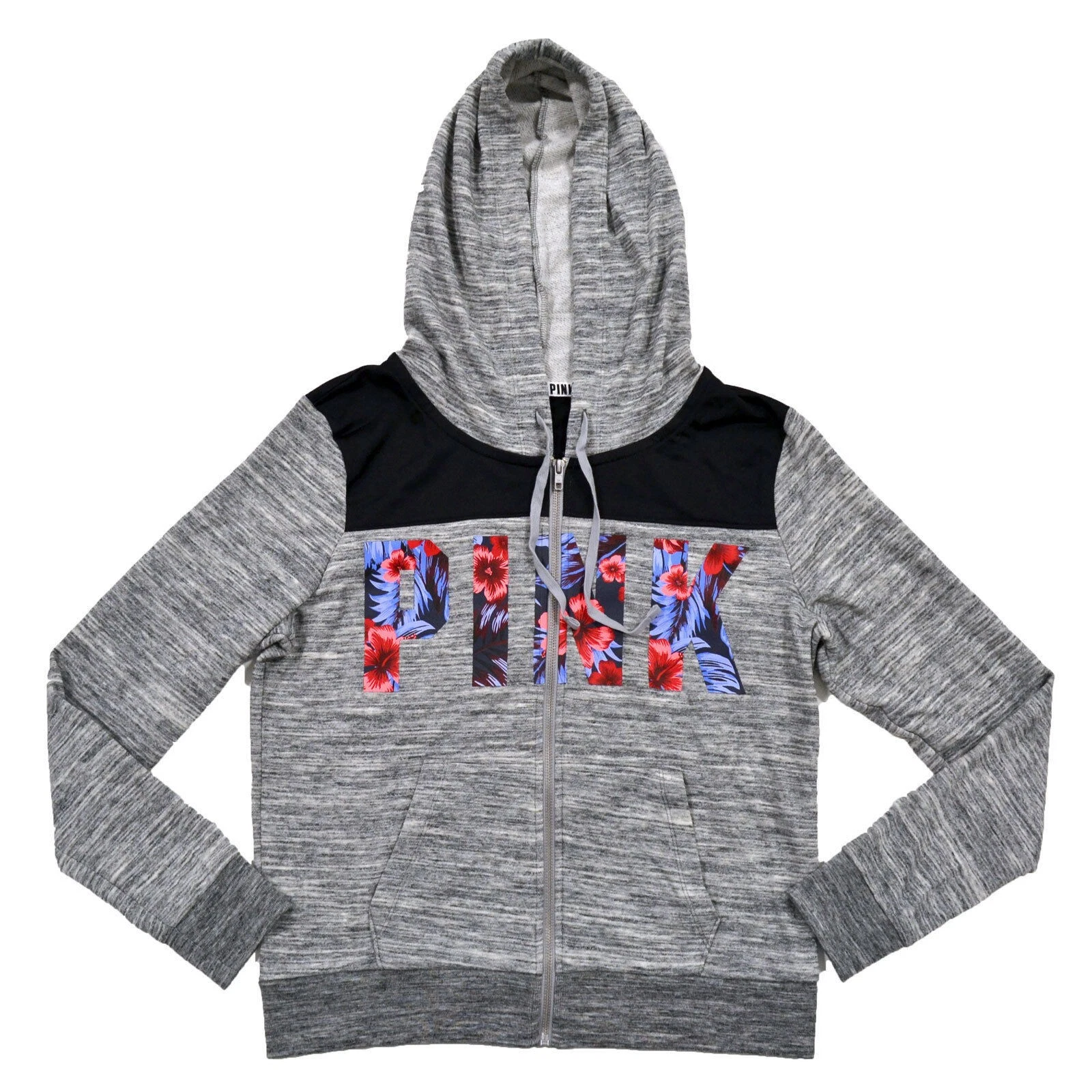 UNDERCOVER Felpa con cappuccio e zip intera Victoria’s Secret ROSA grigio marna applicazioni tropicali nuova con etichette taglia XS