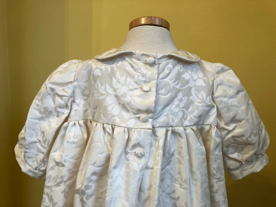 Ivory floral silk damask Christening Gown. Hand made original one off - Image 4 of 4
