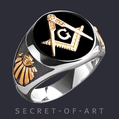 Freimaurer Siegelring Ring Masonic 925 Silber 750 Gelbgold-Vergoldung Auge Eye
