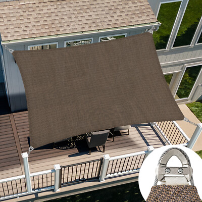 7-12ft Heavy Duty Steel Wire Cable Sun Shade Sail Canopy Customizable Size Brown