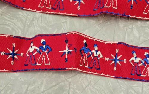 Vintage Nautical Sailors Compass Red White Blue Embroidery Ribbon Trim Tape 94" - Picture 3 of 4