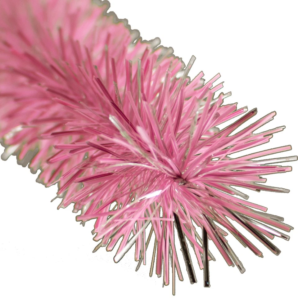 Guirnalda de oropel rosa brillante y blanco mate de 30 pies lámina de flecos de plástico de Navidad Foto 3 de 4