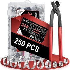 250PCS 14 Sizes Single Ear Hose Clamp, 5.3-33.1mm 304 Stainless Steel Ear Clamp