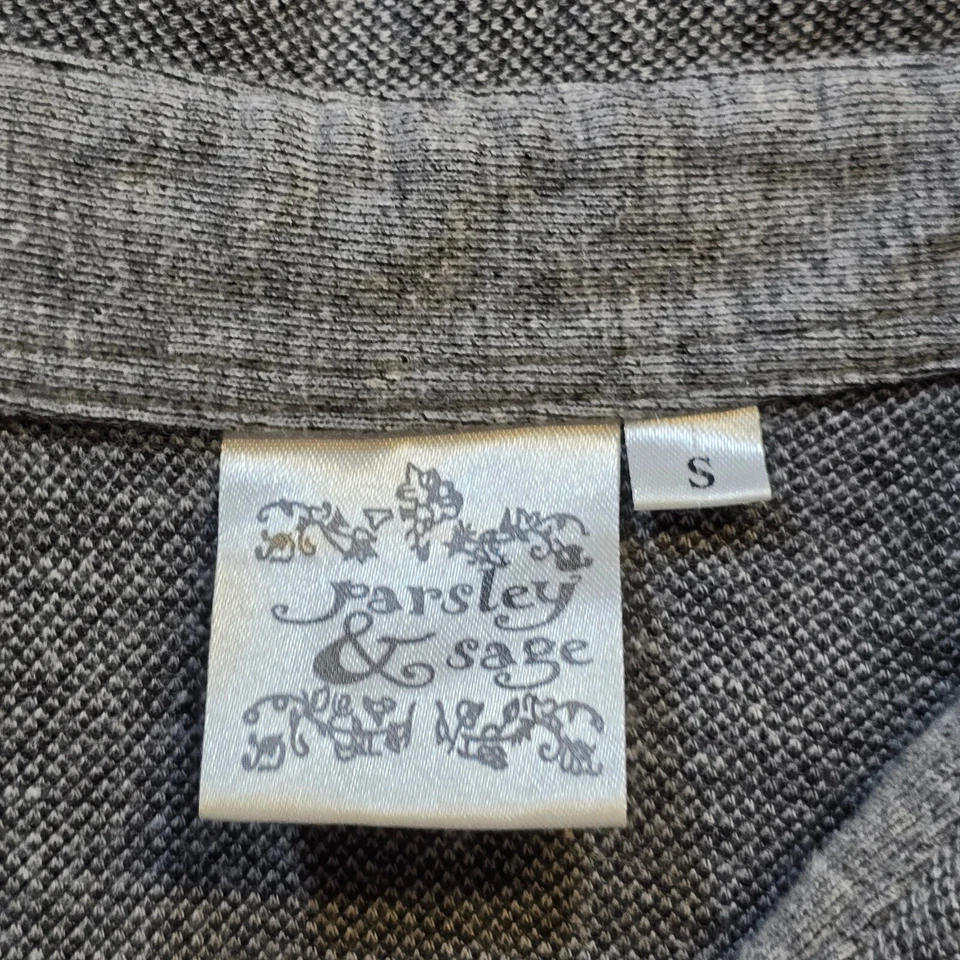 Suéter Perejil Salvia Para Mujer Talla Pequeña Gris Bordado Artístico Botón Top Informal Foto 4 de 4