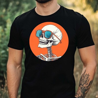 Mens Funny Skeleton Glasses Print Cotton T-Shirt Size XS to 5XL